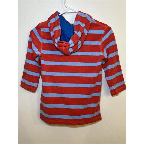 Mini Boden Striped Terry Cloth Hoodie Swim Coverup  Blue Red 4-5Y - Picture 2 of 5